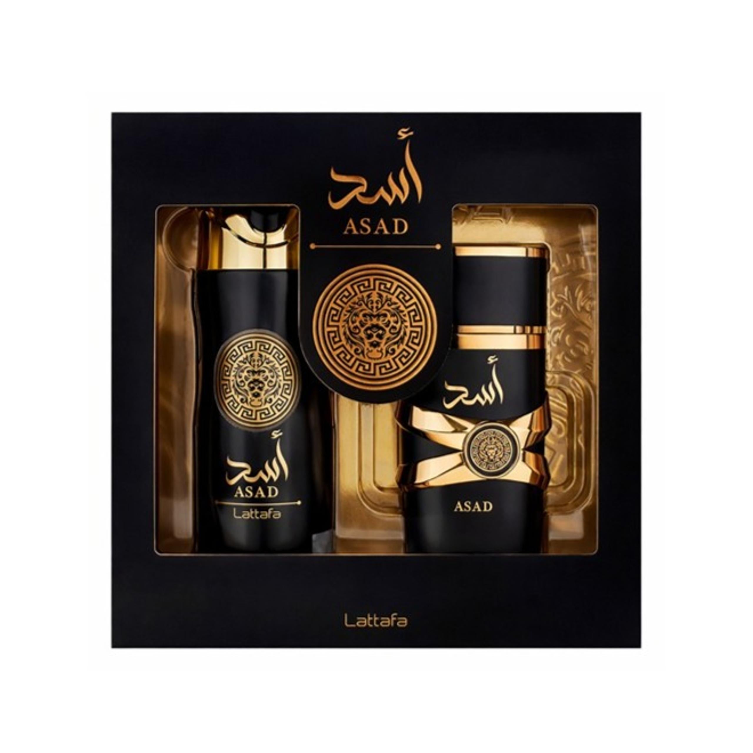 Lattafa Asad Gift Set – Eau de Parfum 3.4 oz + Deodorant Spray | Luxury Arabian Fragrance Set for Men